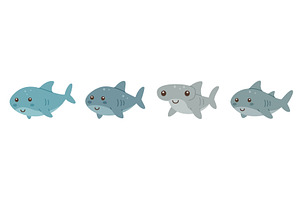 Set of sharks. Adorable marine, an Animal Illustration by GraphiShop
