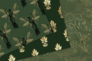 Green And Gold Fairy Digital Paper