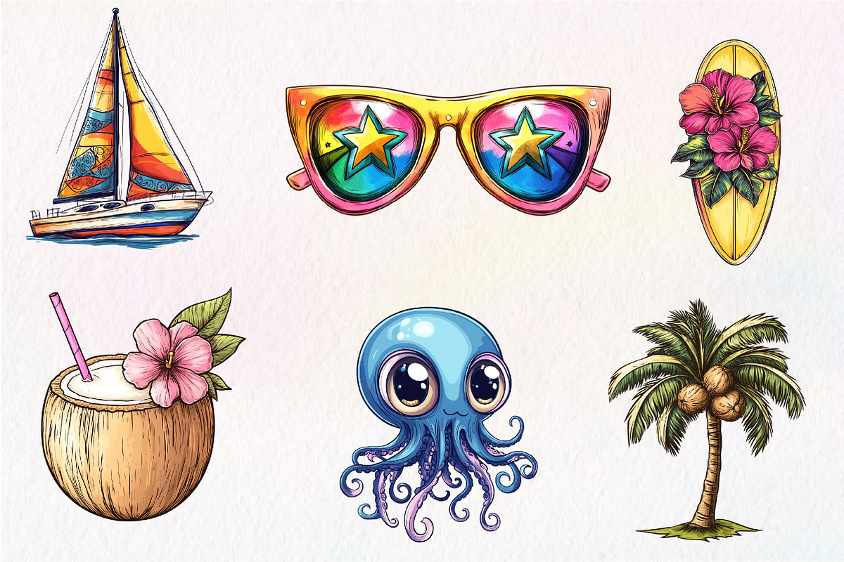 Cute Summer beach Clipart, an Illustration by CreationArt (Photo 5 of 9)