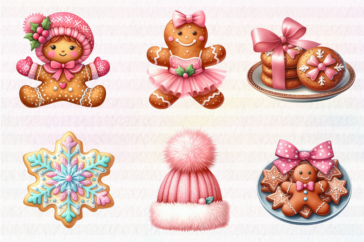 Watercolor Pink Gingerbread Clipart, an Illustration by CreationArt (Photo 2 of 5)