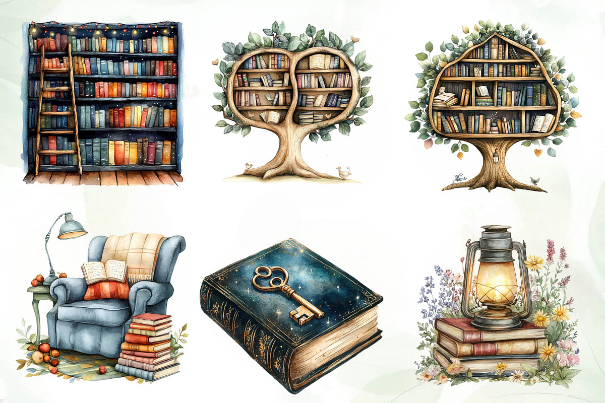 Whimsical Library Clipart, an Illustration by CreationArt (Photo 4 of 5)