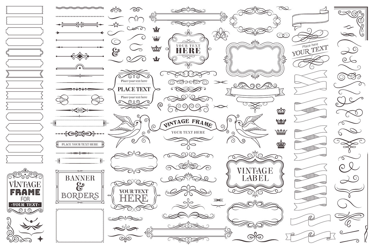 Big Vintage Frames & Decors Set, a Texture Illustration by FourLeafLover (Photo 2 of 10)