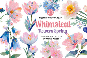 Whimsical Flowers Spring Clipart, an Illustration by DreamArtGraphic