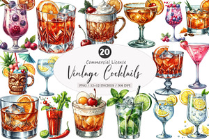 Vintage Cocktails Clipart, an Illustration by SinaCreation