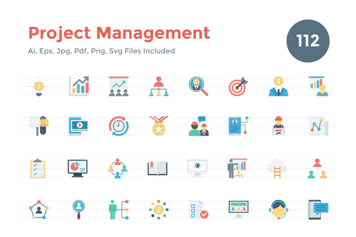 112 Flat Project Management Icons, a Duotone Icon by Creative Stall