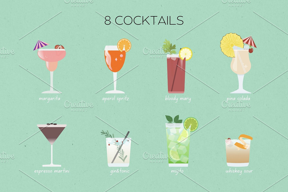 Cocktail Bar - Drinks & Garnish Set, a Food Illustration by K/O Design (Photo 3 of 7)