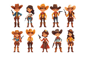 Cowboys Cartoon Vector Set. Pistol