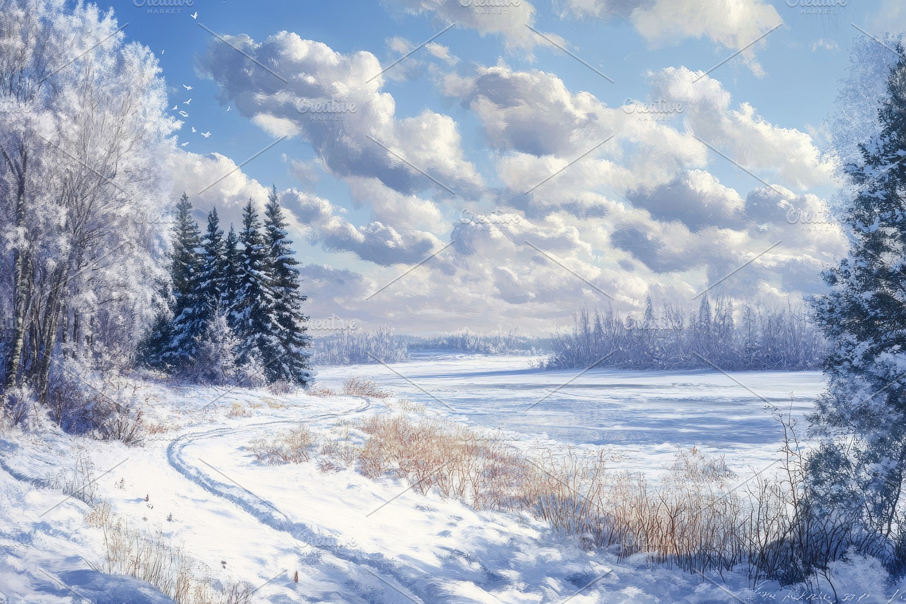 A serene snow landscape, a Photo by Pavel_design