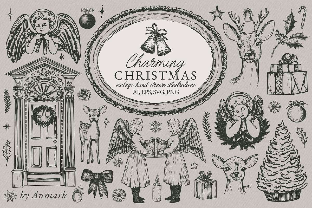 Vintage Charming Christmas Line Art, an Object Graphic by AnMark (Photo 1 of 15)