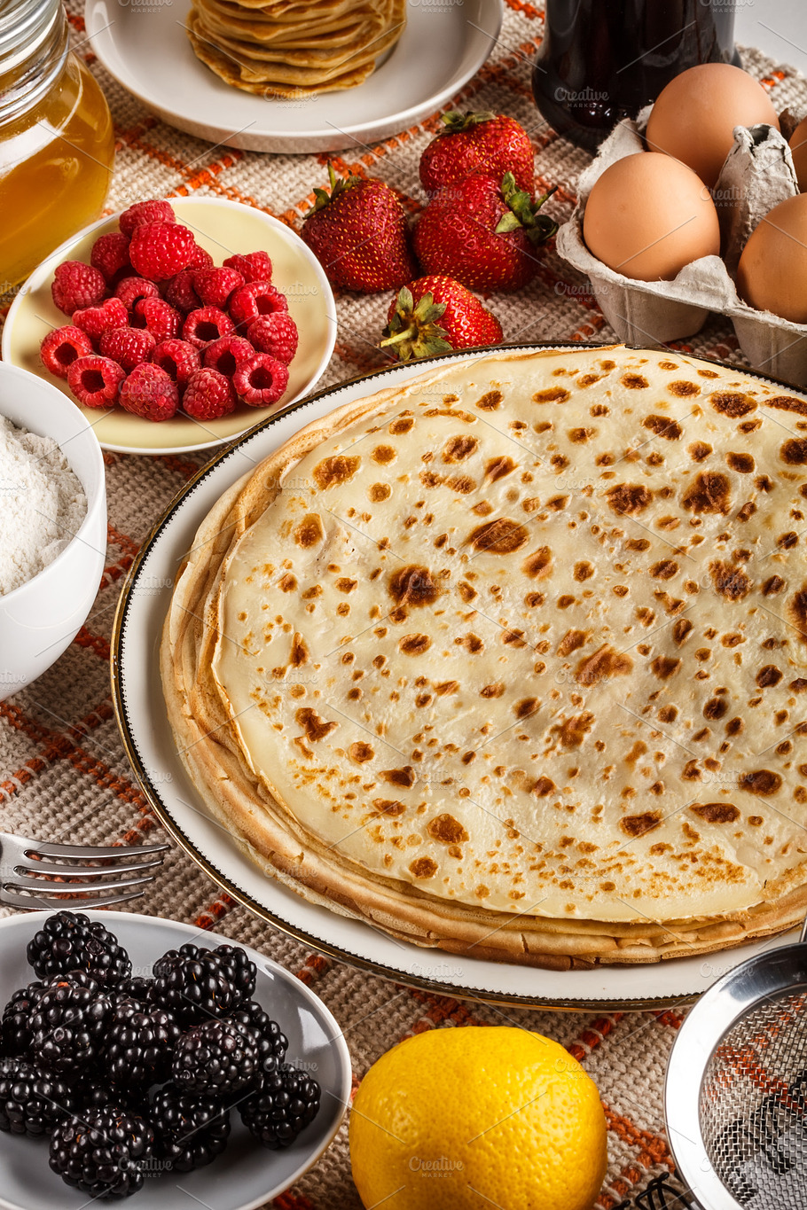 Traditional Pancakes Stock Photo Containing Blackberry And Delicious