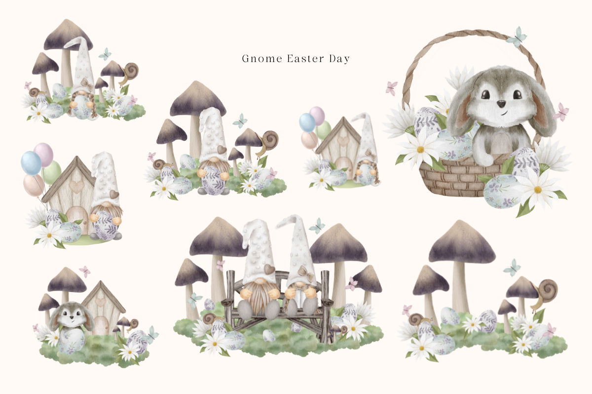 Gnome Easter & Mushroom Watercolor, an Illustration by Balada Digital Art (Photo 4 of 11)