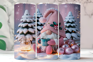 Pink Christmas Gnome Holiday Tumbler, a Background Photo by LamanAzalea