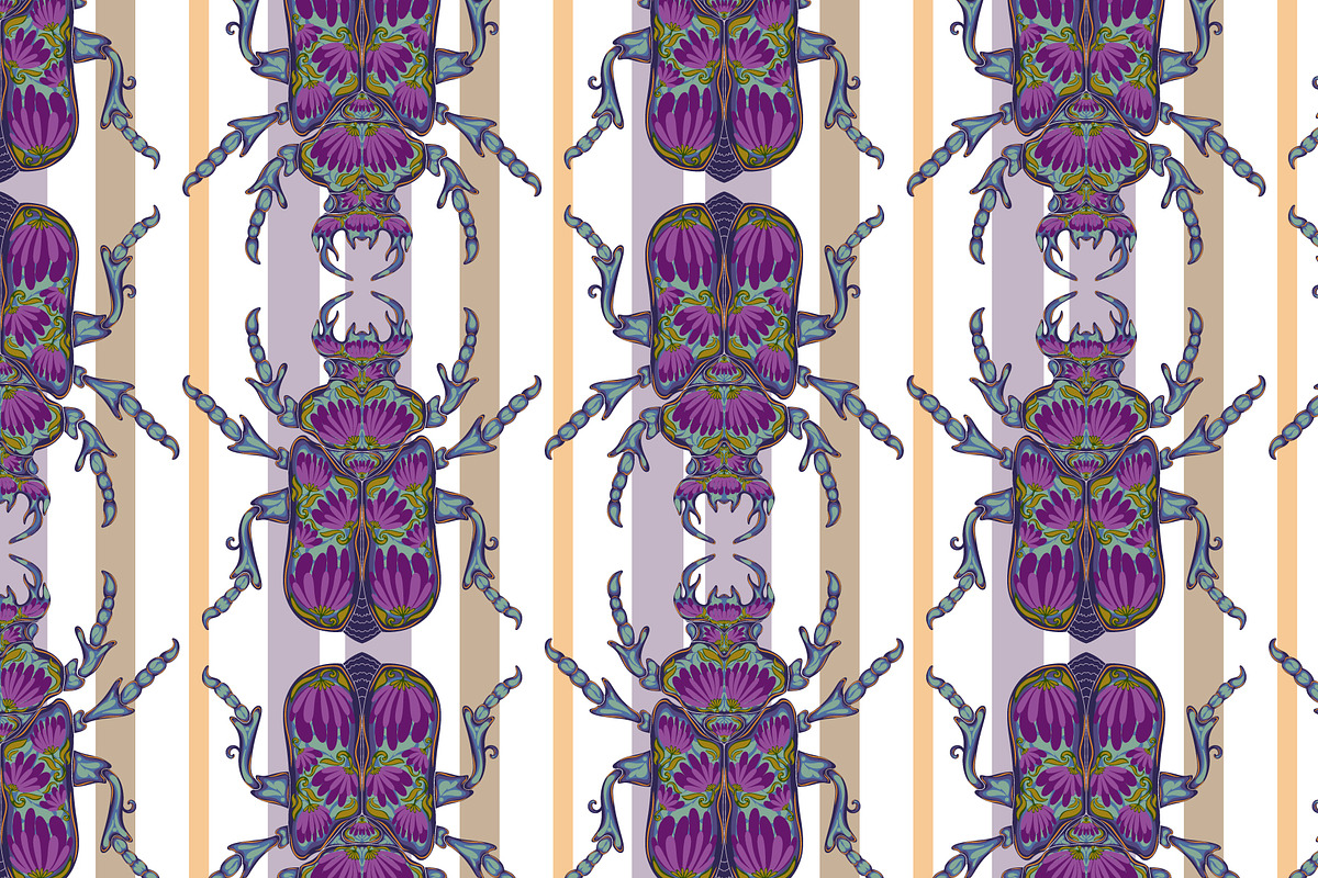 Floral Beetles Blue-Violet Vector, a Pattern Graphic by NayaChu (Photo 1 of 7)
