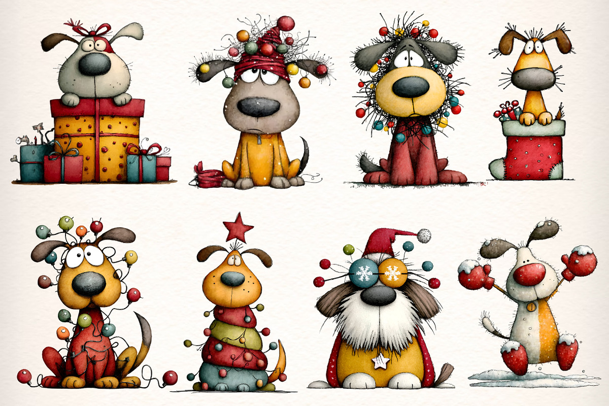 Quirky Christmas Dog Clipart Bundle, an Illustration by Dream Creation (Photo 3 of 7)