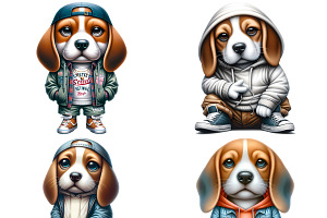 Streetwear Beagle PNG Set