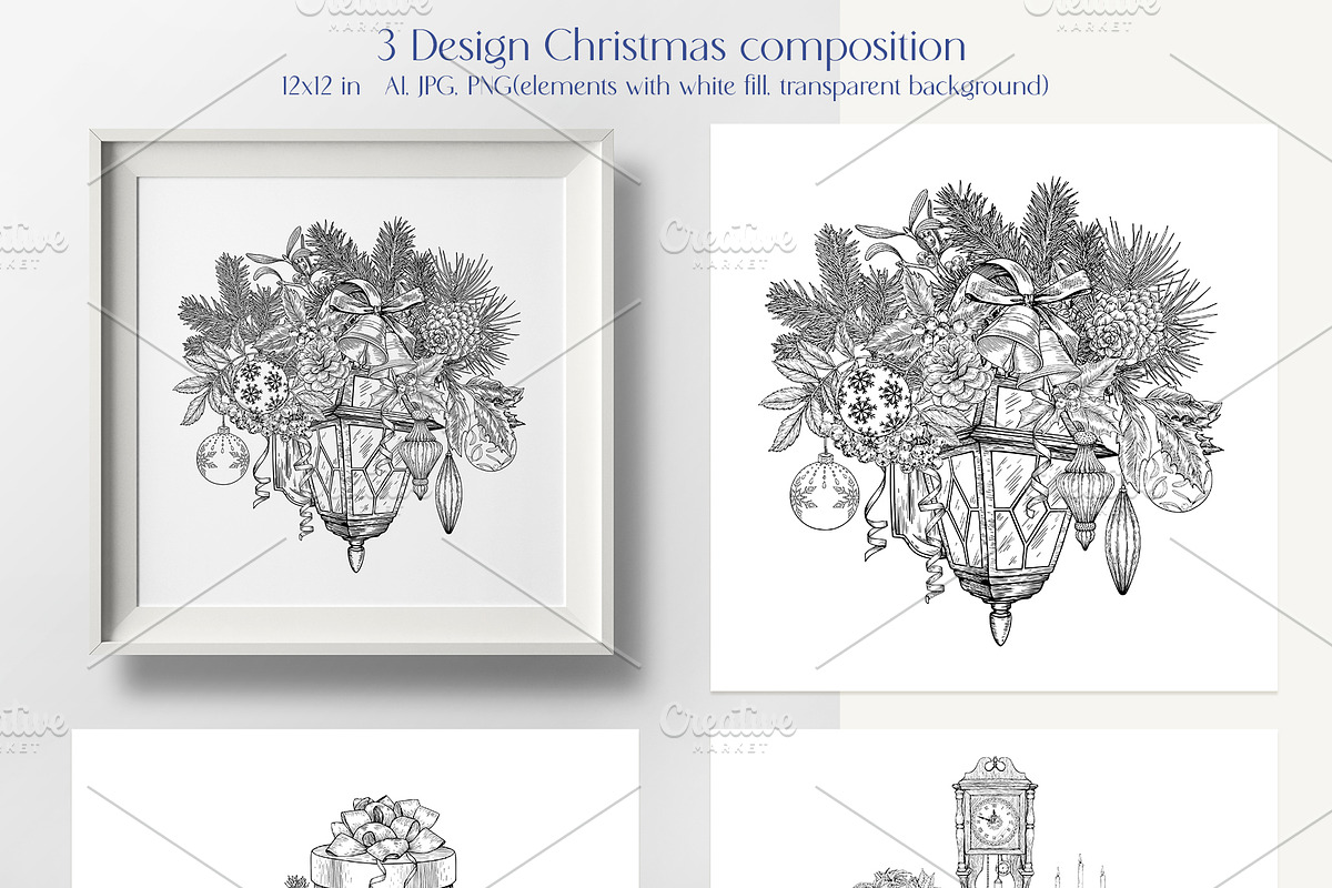 Christmas set hand drawn vector, a Decorative Illustration by ON_lineart_store (Photo 7 of 10)