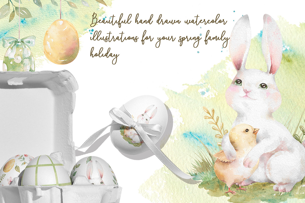 Easter Rabbits watercolor clipart, an Animal Illustration by Eva Kleinman (Photo 3 of 14)