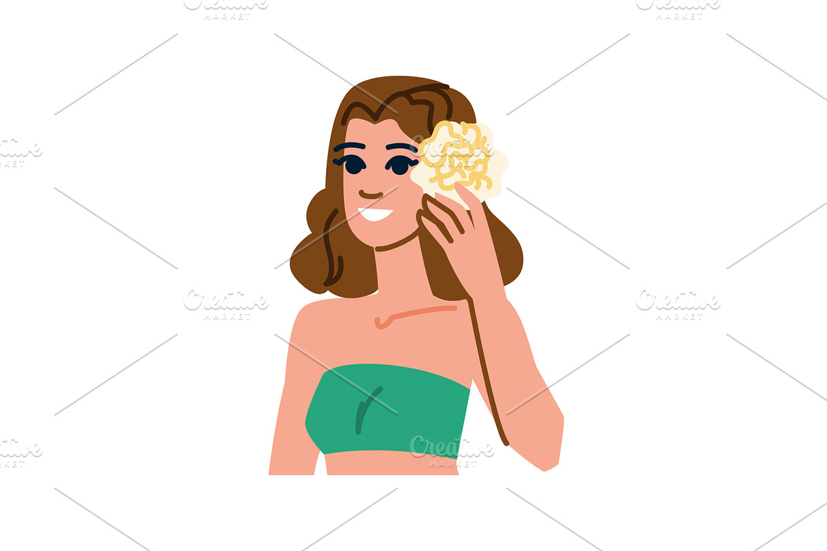 Smiling woman holding white flower, an Object Illustration by pikepicture