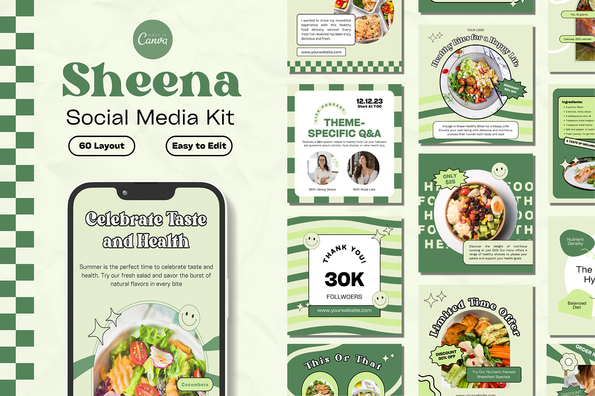 Sheena Healthy Food Canva Template, a Social Media Template by Kohesif Studio (Photo 1 of 9)