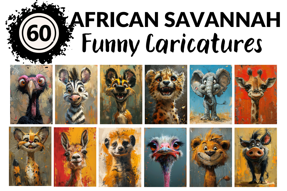 African Savannah Caricatures | Creative Market