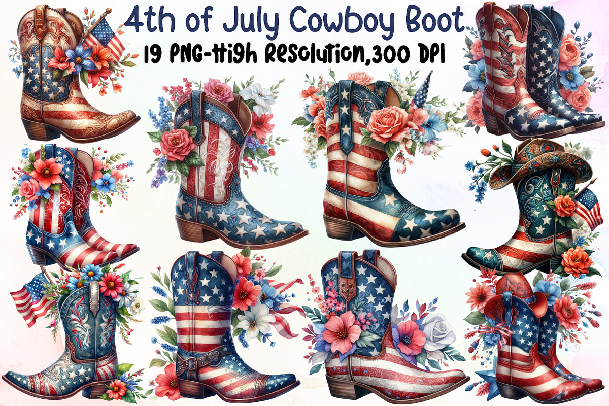 Watercolor 4th of July Cowboy Boot C, an Illustration by Sublimation Artist (Photo 1 of 6)