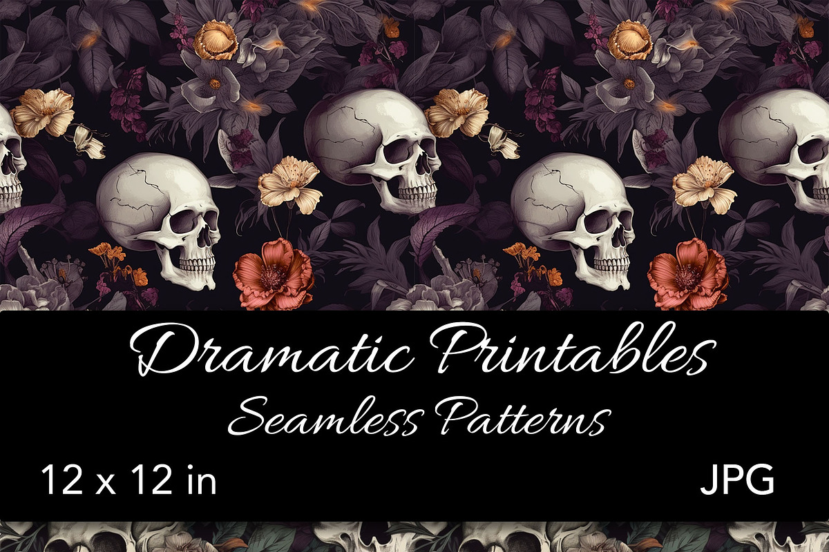 Gothic Skull Floral Patterns Digital, a Pattern Graphic by Gingerly Brazen Designs (Photo 1 of 2)