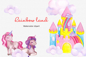 Rainbow Land.Watercolor Clipart