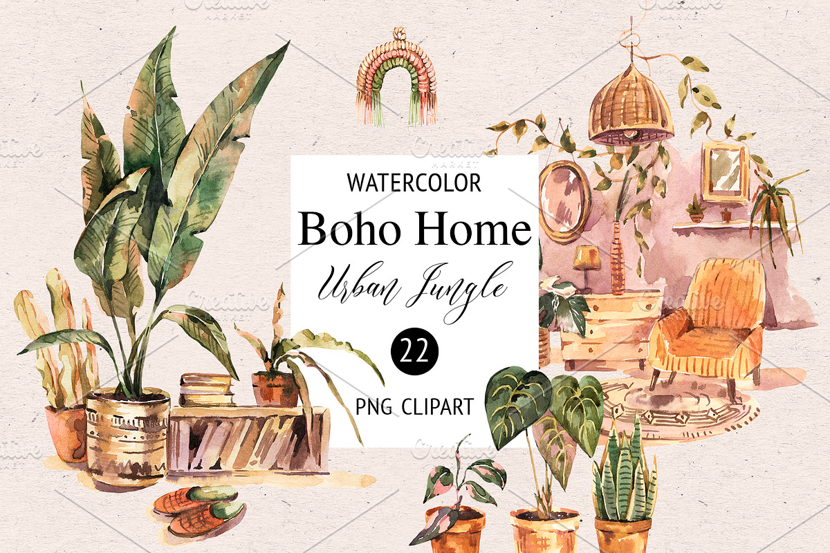 Watercolor Urban Jungle Decor, a Decorative Illustration by Belusuab (Photo 1 of 10)