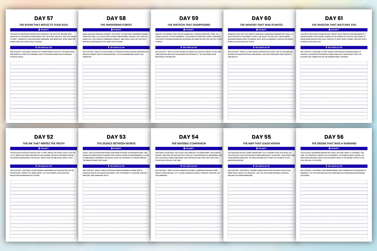 100 Days of AI Writing Prompts, a Stationery Template by Designmela01 (Photo 6 of 8)