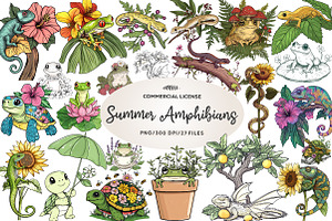 Botanical Summer Amphibians & Reptil, an Illustration by CreationArt