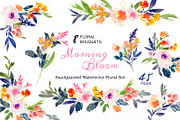 Morning Bloom-Watercolor Floral Set, an Illustration by SmallHouseBigPony (Thumbnail 1 of 4)
