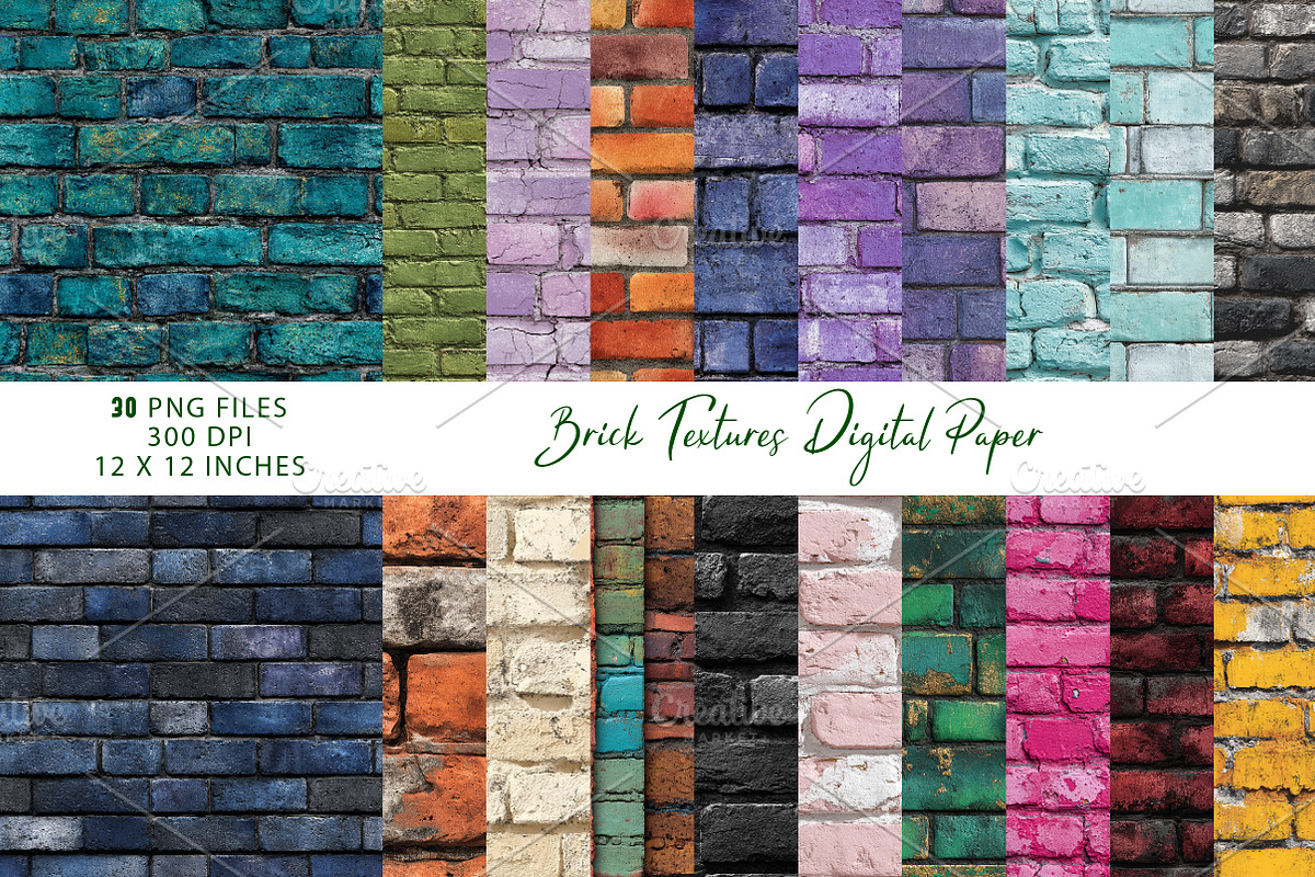 Brick Textures Digital Paper, a Pattern Graphic by CreationArt (Photo 1 of 4)