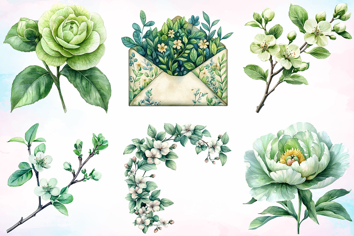 Watercolor Green Blossom Spring PNG, an Illustration by Canvas Craft (Photo 4 of 4)