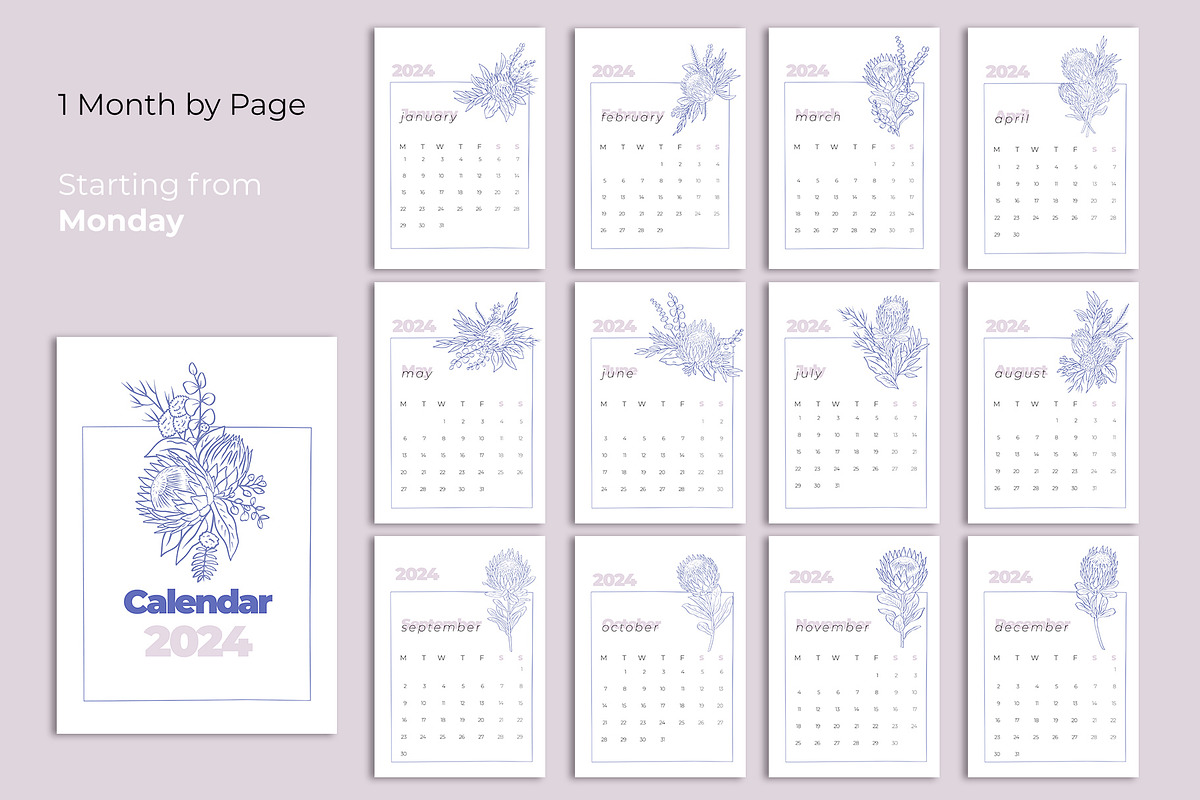 Floral Minimalist Calendar 2024, a Stationery Template by Rose Design (Photo 4 of 5)