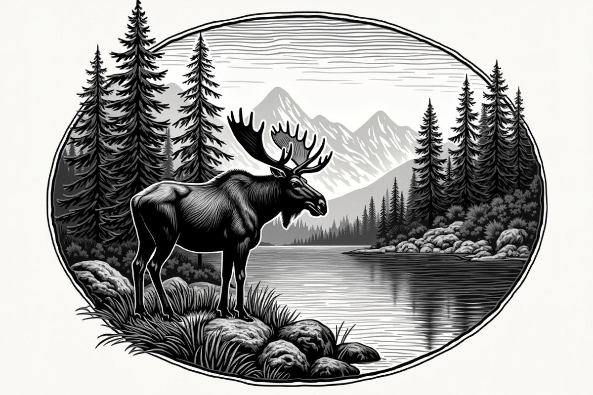 Moose with mountain in the forest, an Illustration by Amazin_art (Photo 11 of 13)