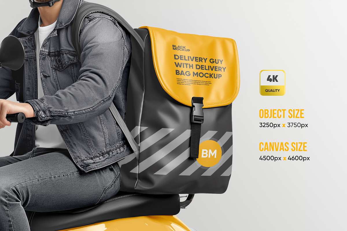 Delivery guy on scooter Mockup, an Advertising Mockup by BlackMockup (Photo 2 of 12)