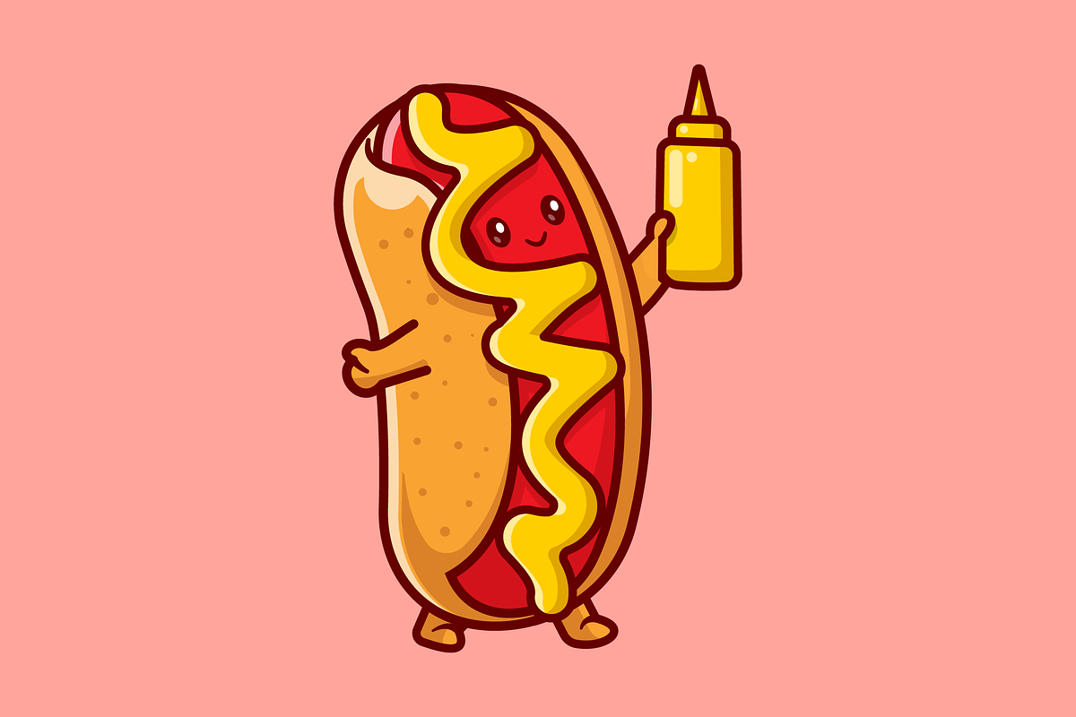 Cute Hotdog Holding Mustard Cartoon, a Food Illustration by Catalyst Labs (Photo 1 of 3)