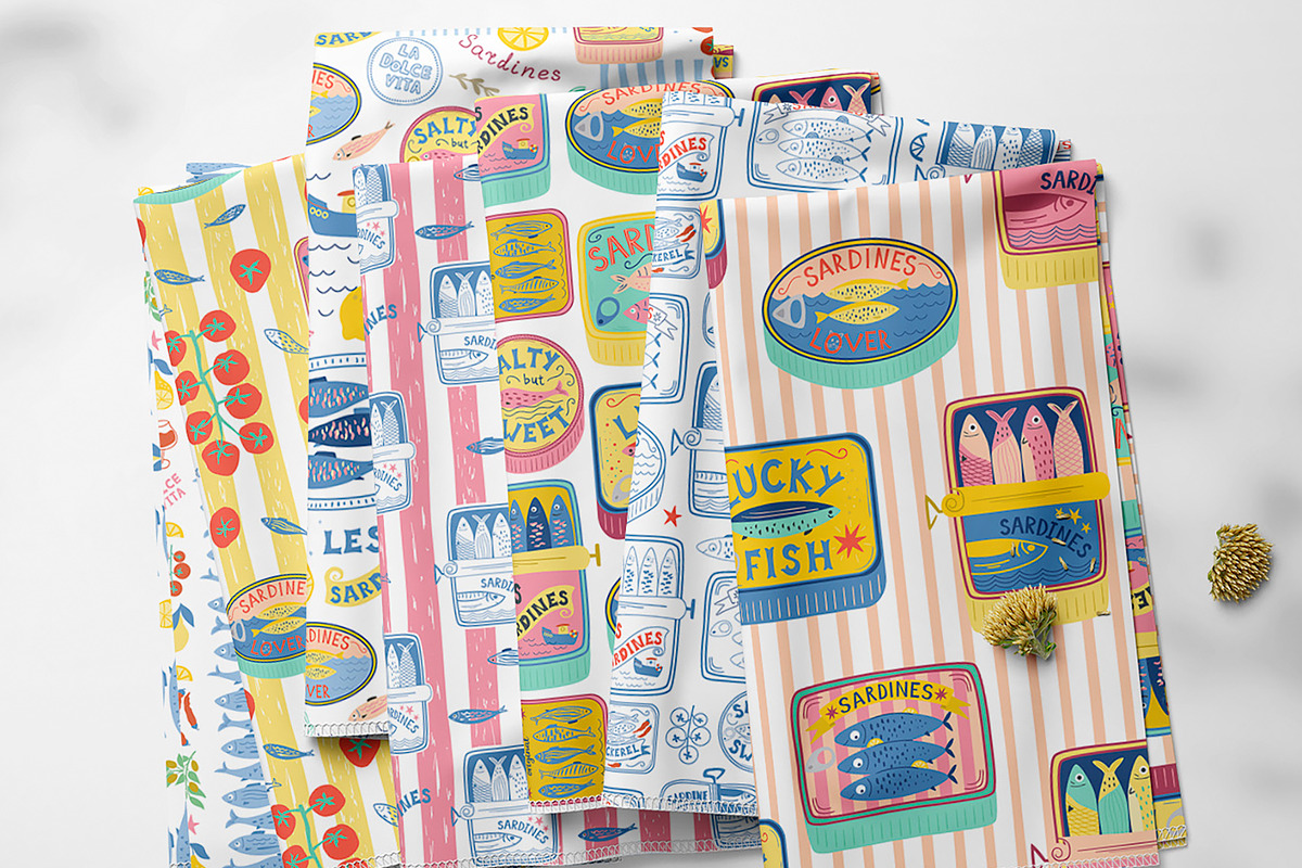 Mediterranean food Sardine patterns, a Pattern Graphic by Tani Kuzminka (Photo 10 of 25)