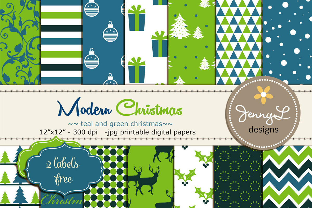 Modern Christmas Digital Papers, a Pattern Graphic by JennyL Designs