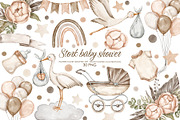 Watercolor stork baby shower clipart, an Illustration by AquarelleSpace (Thumbnail 1 of 4)