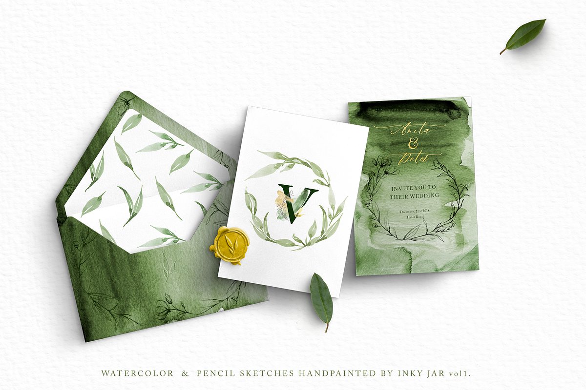 Delicate Greenery Watercolor+Pencil, a Texture Illustration by Inky Jar Design Studio (Photo 3 of 15)