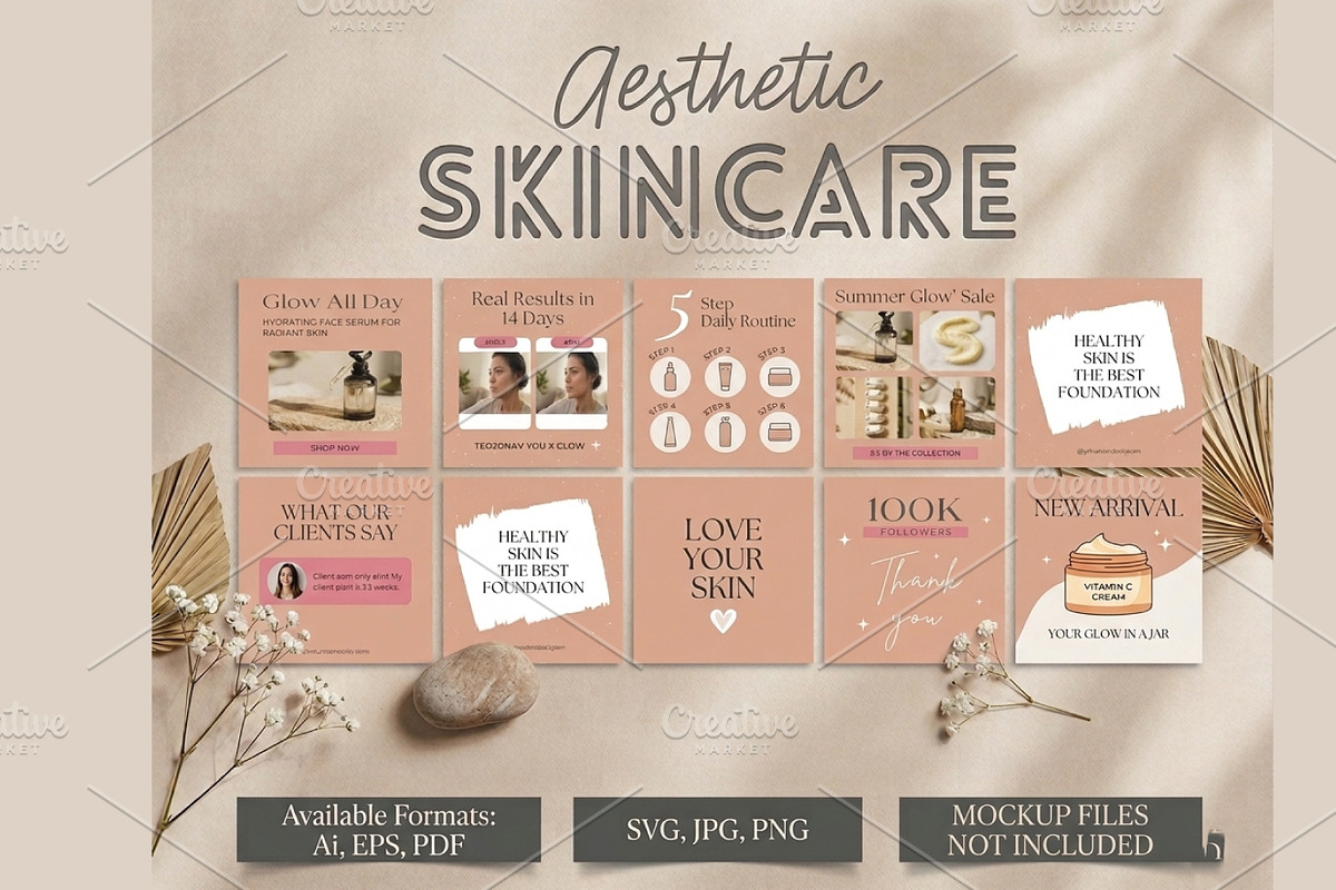 Aesthetic Skincare Social Media Kit, a Social Media Template by FusionadCreates (Photo 2 of 7)