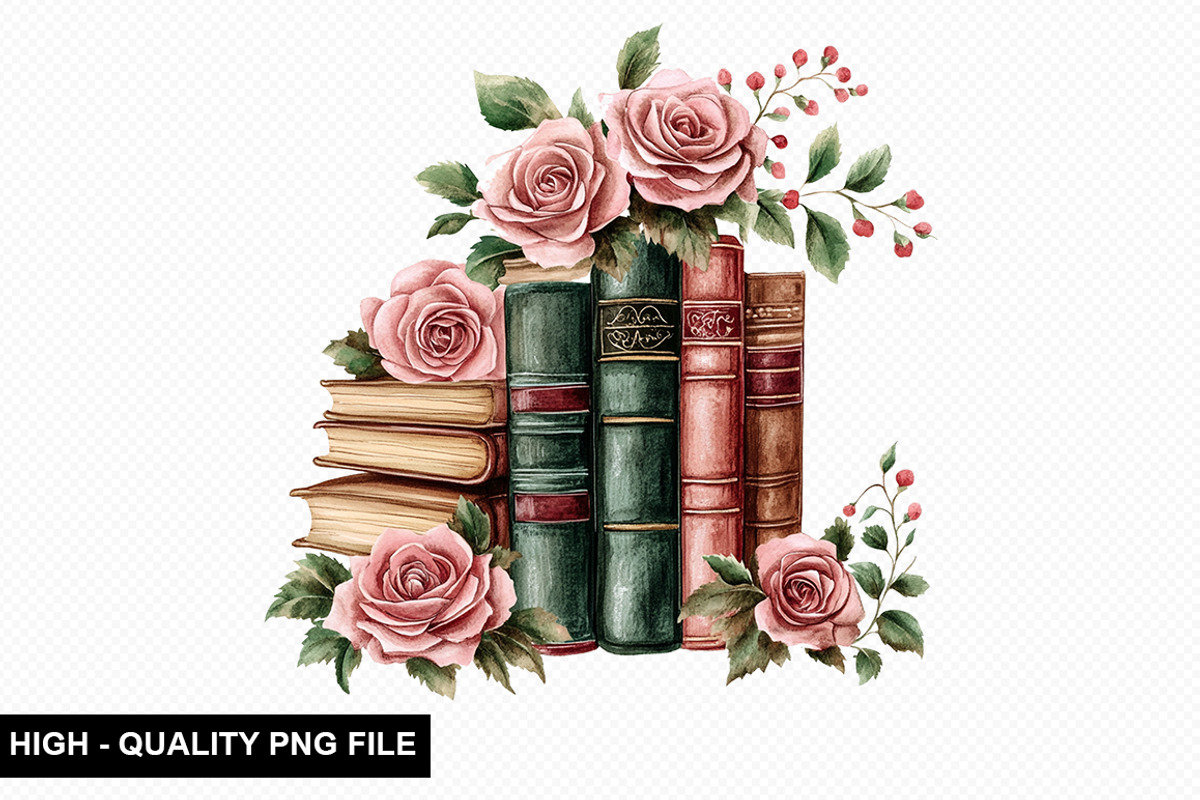 Watercolor Floral Book Clipart, an Illustration by crative8112 (Photo 2 of 11)