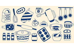 Hand-drawn kitchen utensils set, an Object Illustration by Tati_Kli