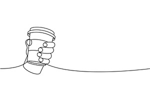 Hand Holding Coffee Cup One Line