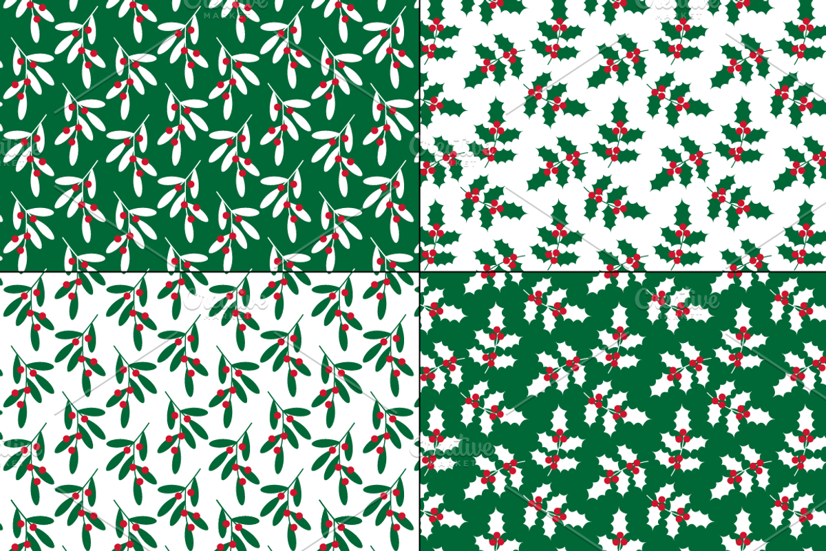 Seamless Red & Green Winter Patterns preview 5