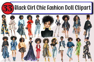 Black Girl Chic Fashion Doll Clipart, an Illustration by Design Market