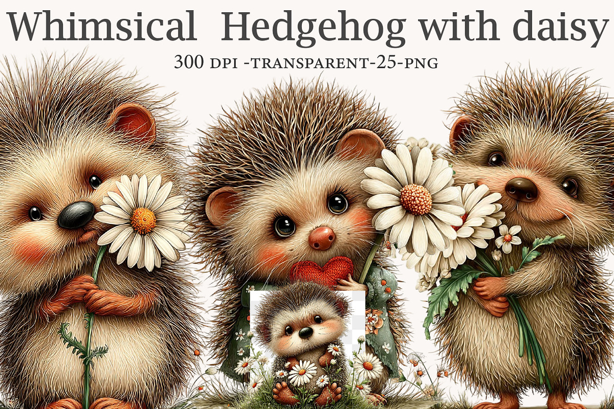 Whimsical Summer Hedgehog with daisy, an Illustration by Designworld (Photo 1 of 10)