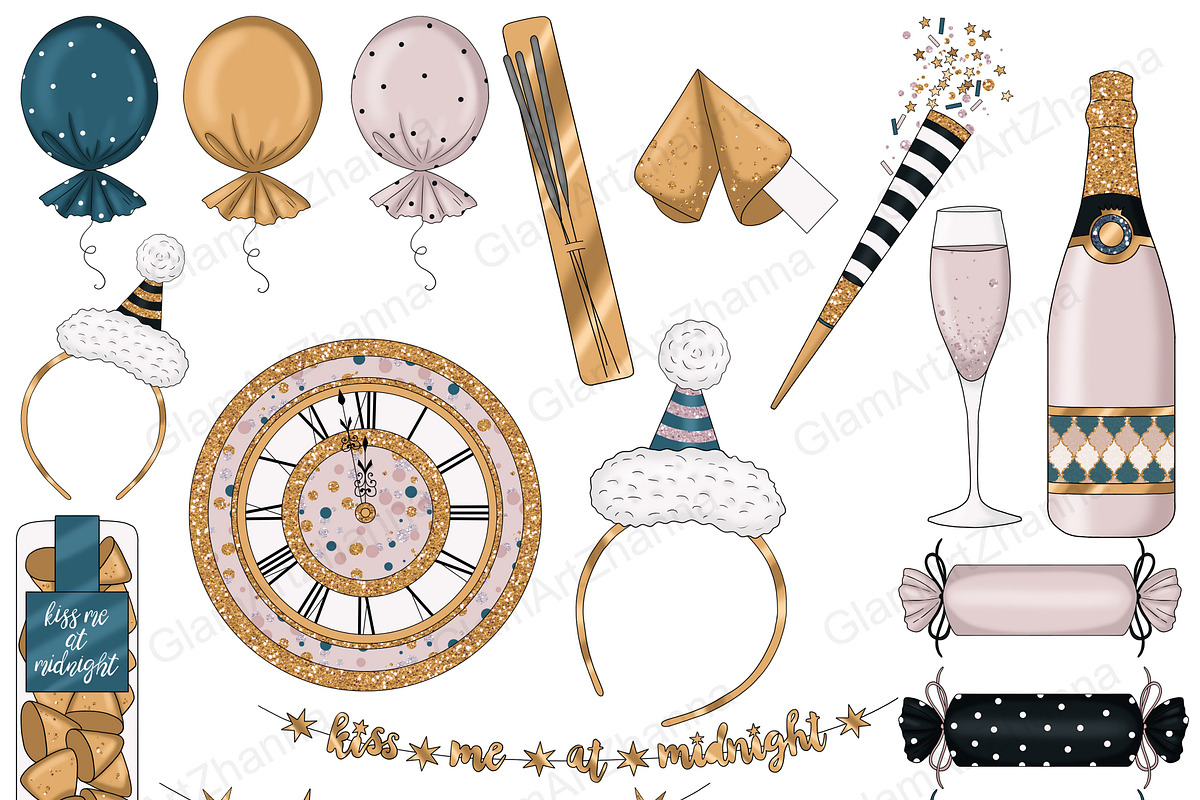 Happy New Year Gold Clipart, a Seasonal Illustration by GlamArtZhanna (Photo 2 of 4)