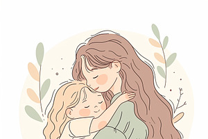 Illustration Of A Loving Embrace Between Mother And Daughter